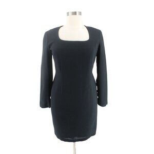 Vintage 80s Carole Little Black Crepe Long Sleeve Chic Shift Dress Size 14
